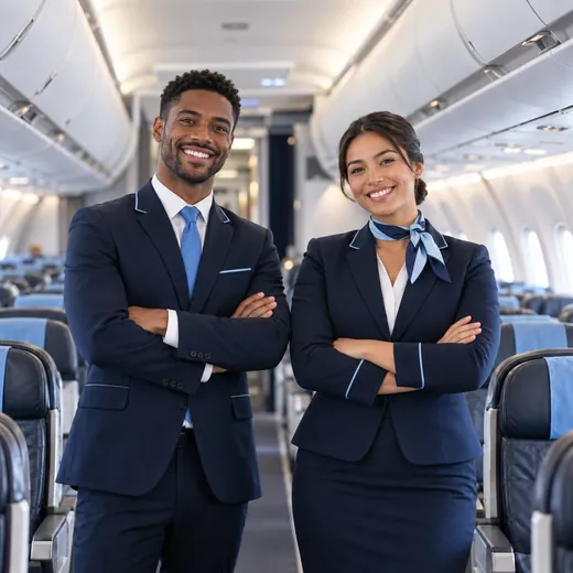 Tripulantes de cabina en el pasillo de un avión
